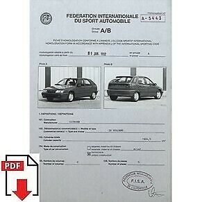 Fiche d'homologation FIA 1992 Citroen ZX Volcane PDF à télécharger